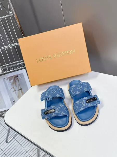 Louis Vuitton Women Blue Denim Leather Sandals product photo