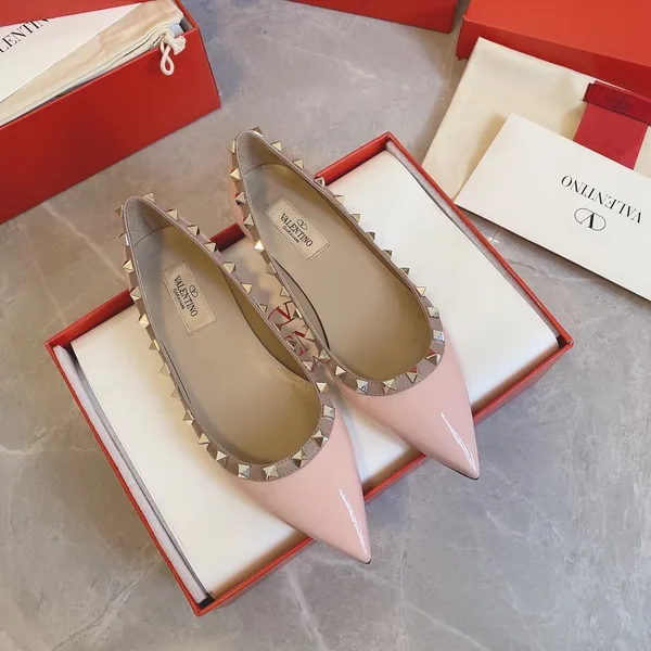 Valentino Women Pink Patent Leather Studded Flats product view 2