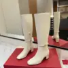 Valentino Women White Leather Knee High Boots — Plain Shaft product view 3