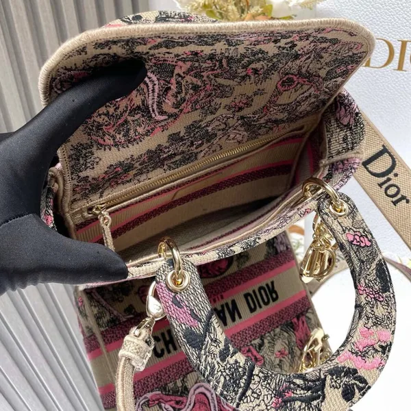Dior Medium Dioriviera Lady D-Lite Bag — Black and Pink Pattern product view 7