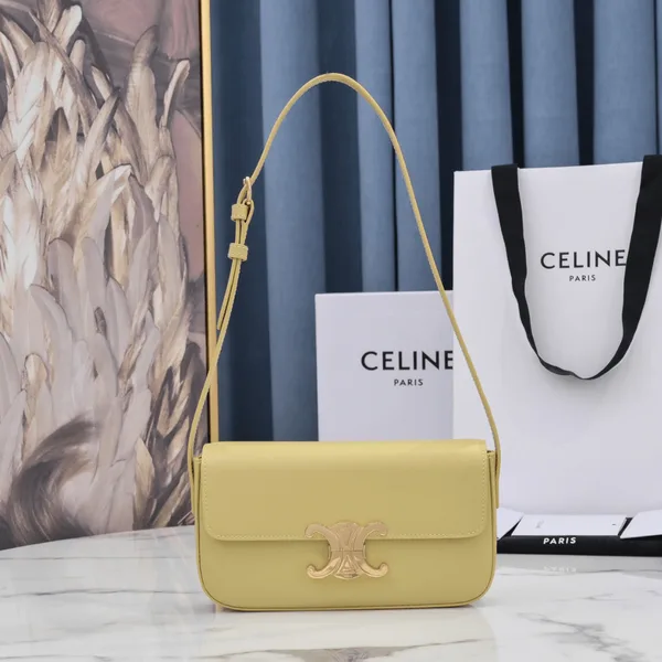 Celine Triomphe Handbag Bright Yellow Smooth Leather 20x12cm product photo