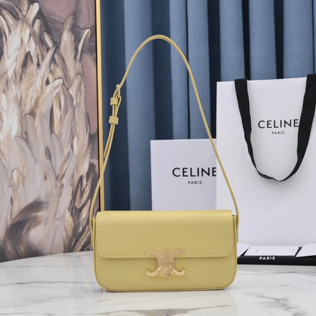 Celine Triomphe Handbag Bright Yellow Smooth Leather 20x12cm product view 1