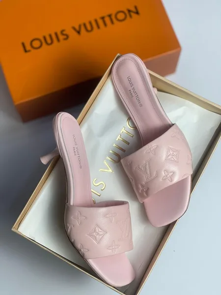 Louis Vuitton Style Embossed Mule Heels product photo