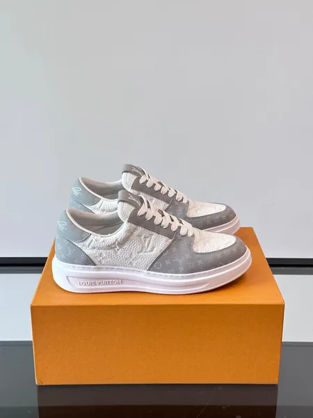 Louis Vuitton Men White Gray Leather Sneakers product photo