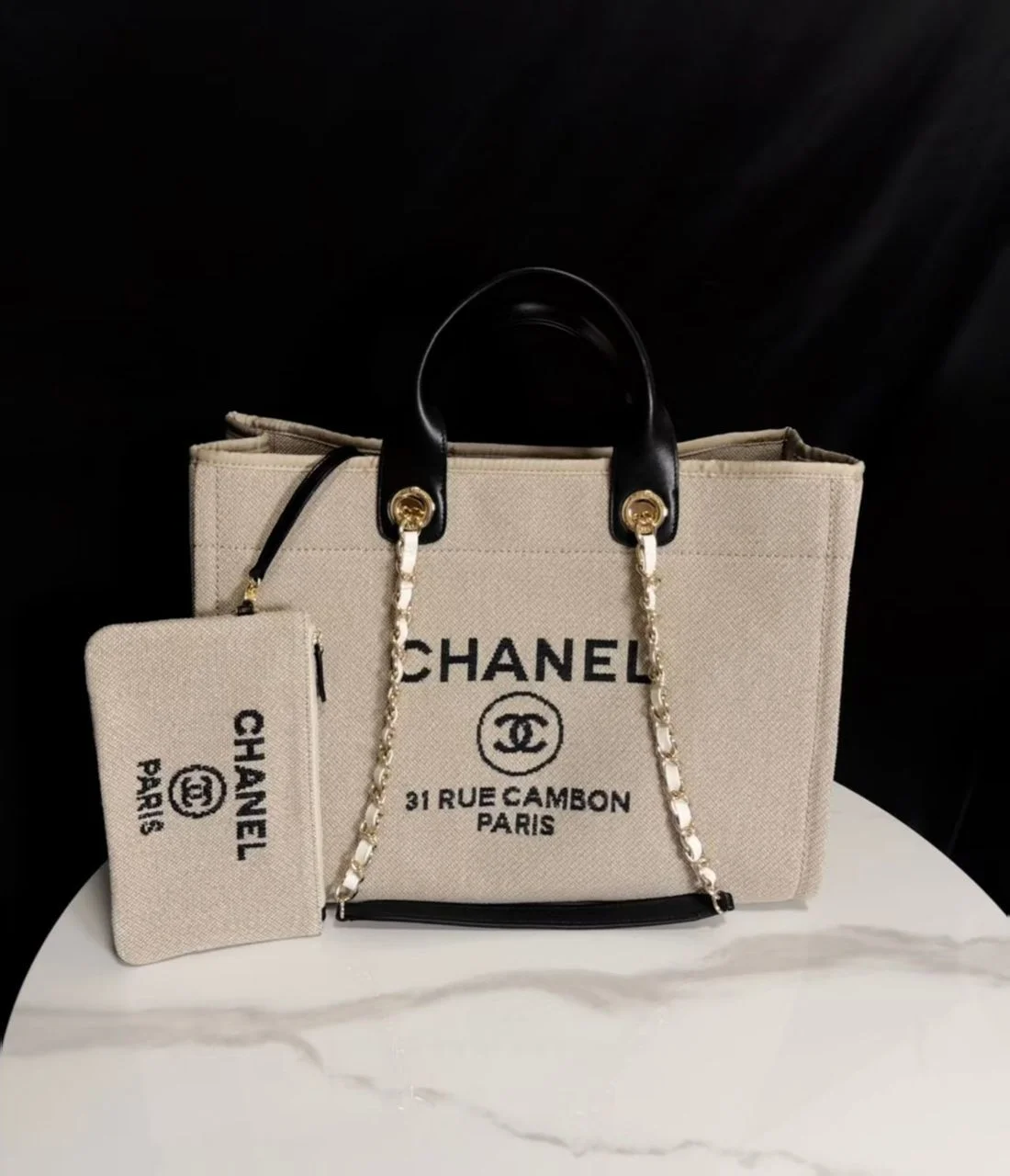Chanel Deauville Tote in beige and black product view 1