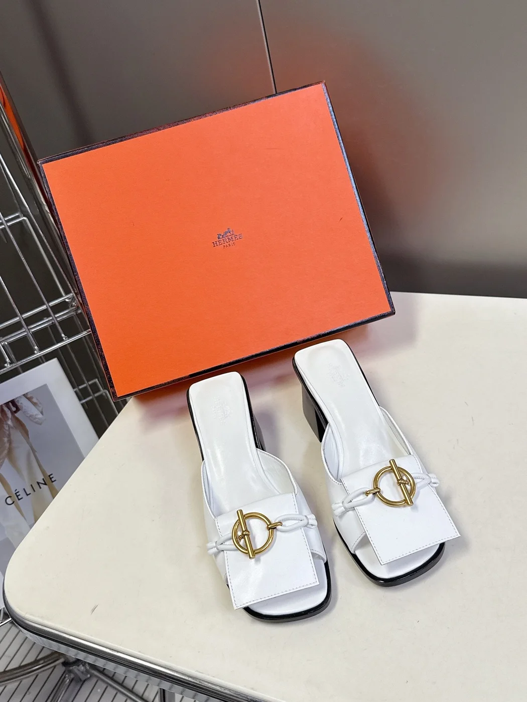 Hermès Women White Leather Heels product view 1