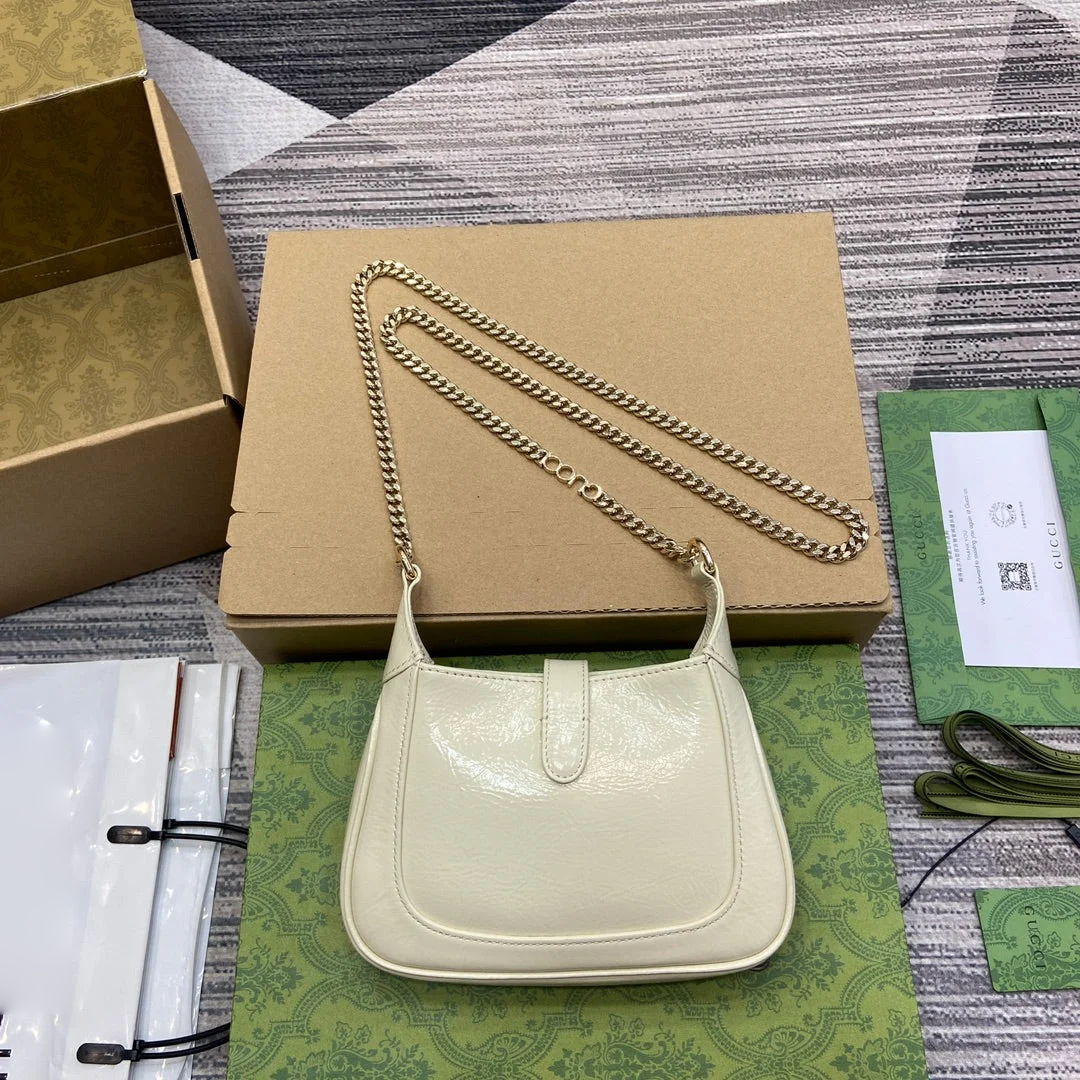 Gucci Jackie Notte Mini Bag 19 In White Cracked Lacquer Calfskin Gold Hardware product view 8