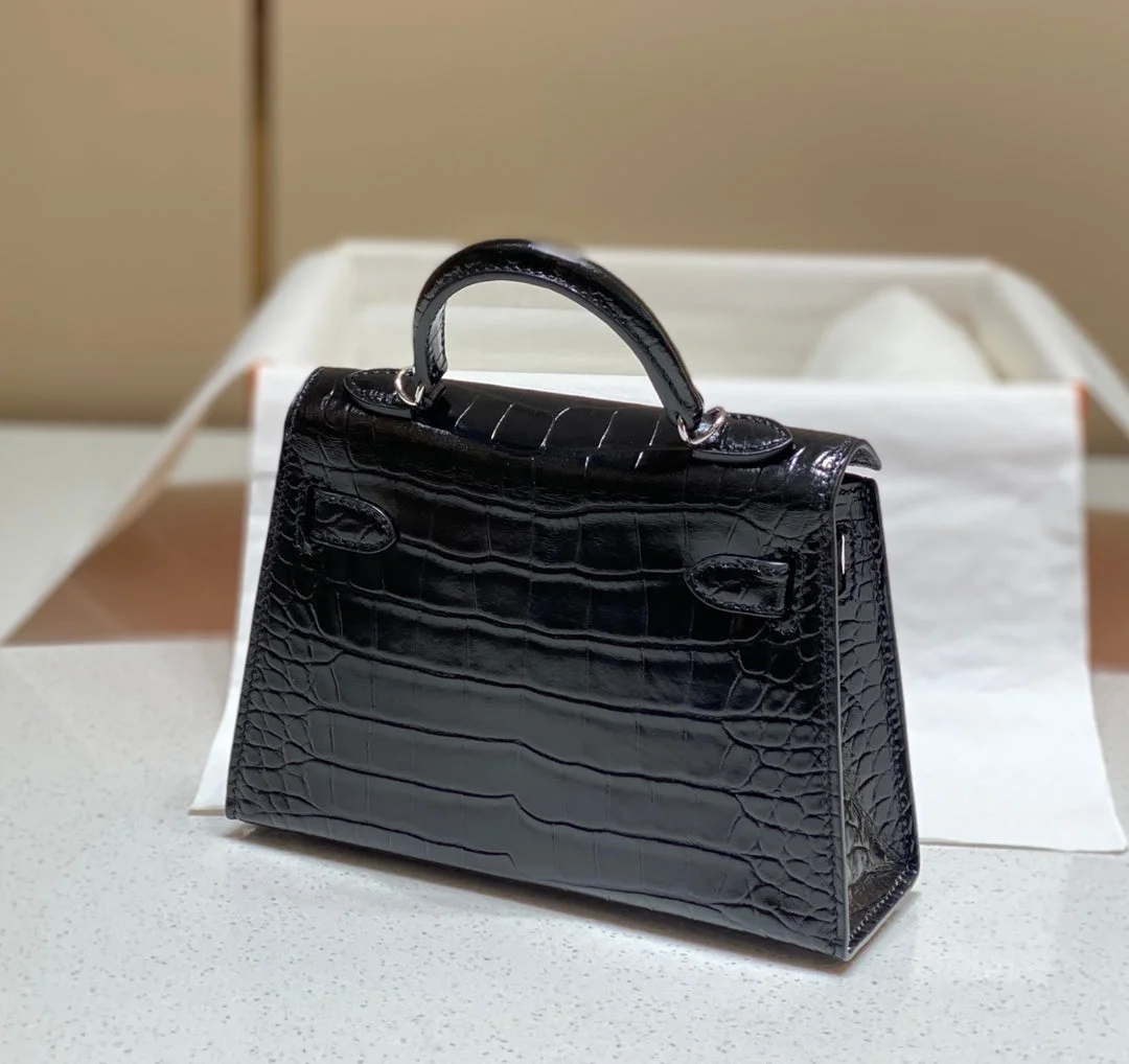 Hermès Mini Kelly In Black Crocodile Skin Silver Hardware Bag product view 3