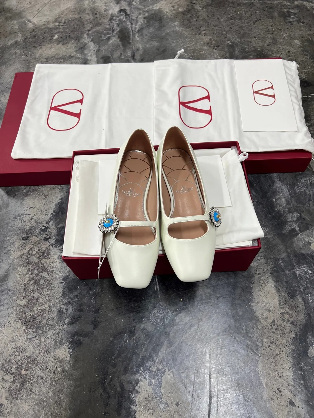 Valentino Women White Leather Embellished Flats product view 1