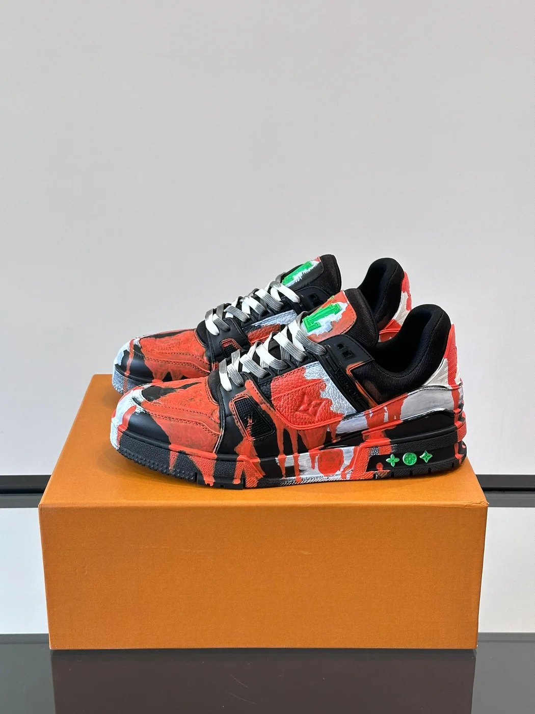 Louis Vuitton Men Black Red Painted Leather Sneakers product view 3