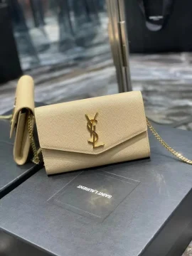 Saint Laurent Grain De Poudre Uptown Chain Wallet White Bag product photo