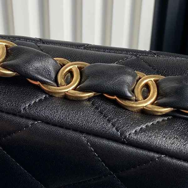 Chanel Medium Flap Bag 26 In Black Calfskin Gold Double C Thick Chain product view 5