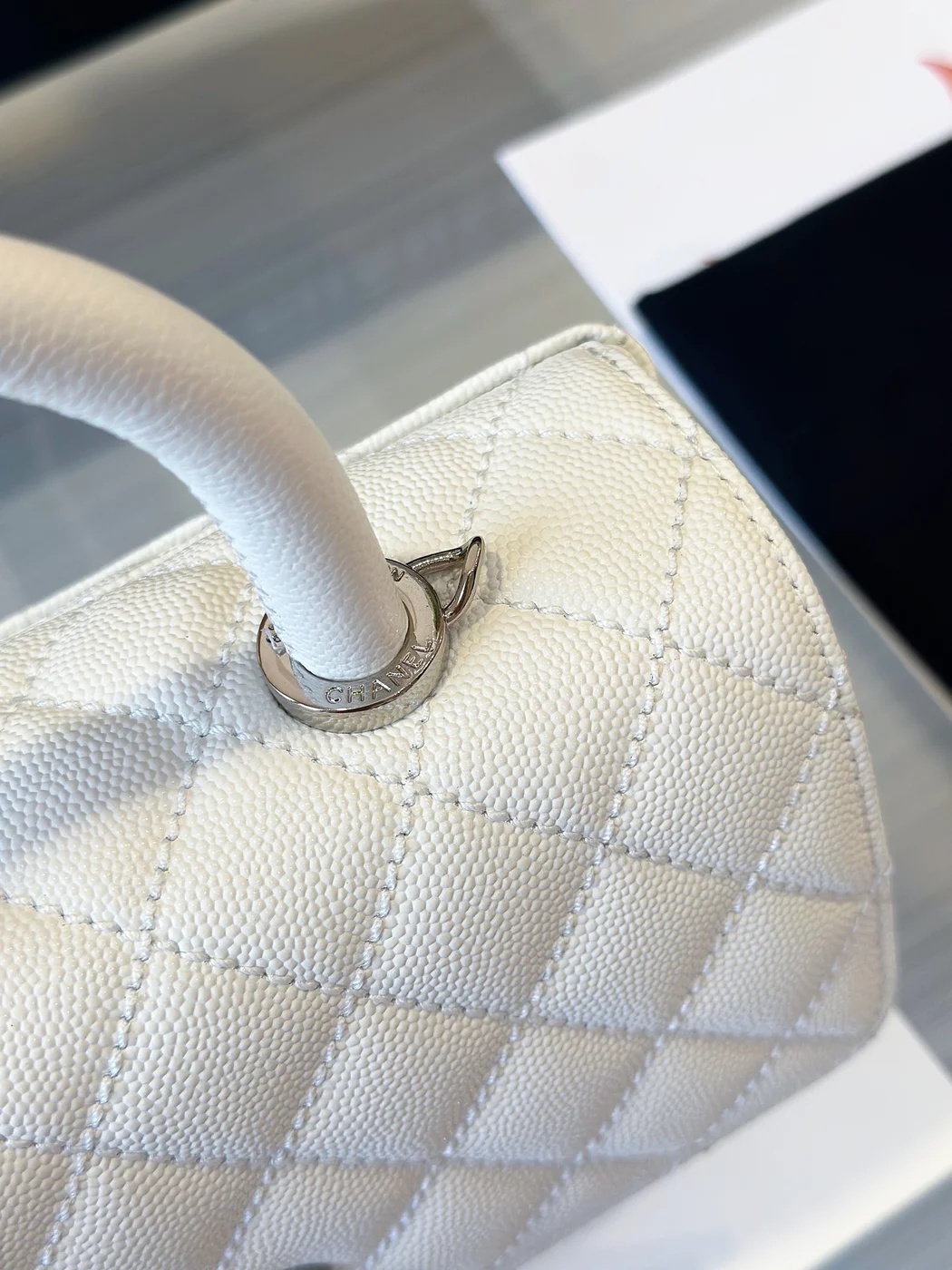 Chanel Coco Handbags Leather White With Silver Lock Woman’s 23 cm product view 3