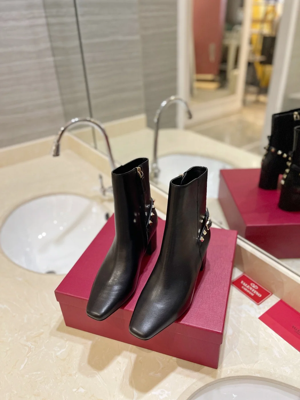 Valentino Women Black Leather Studded Ankle Boots — Studded Side Detail product view 4