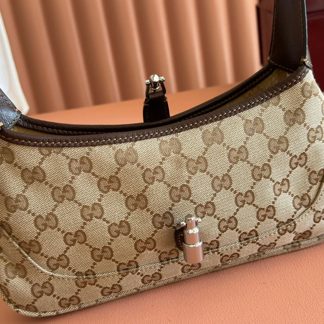 Gucci 25S Jackie Monogram 27 cm In Light Brown Canvas And Calfskin Bag product view 6