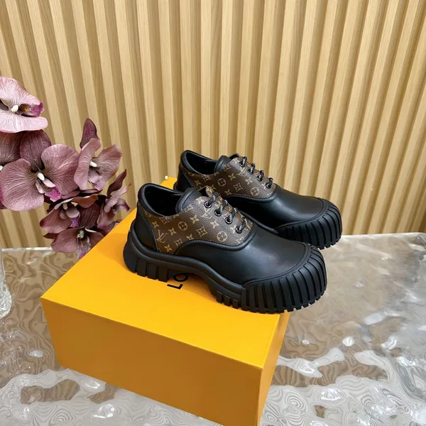 Louis Vuitton Women Black Leather Brown Patterned Sneakers product view 3