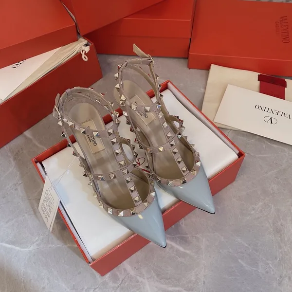 Valentino Women Light Blue Patent Leather Studded Heels product photo