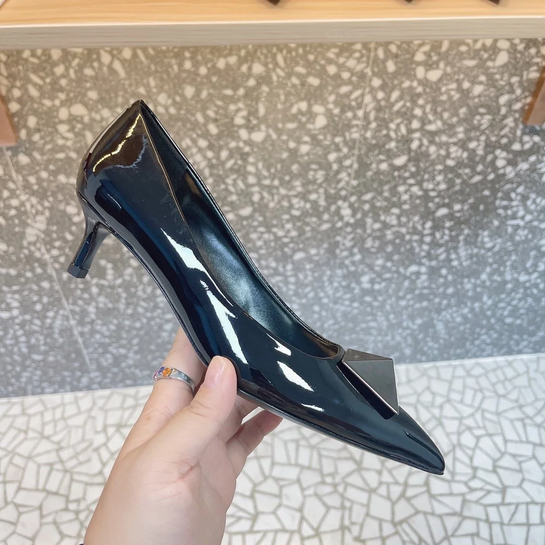 Valentino Women Black Patent Leather Pumps — VLogo Heel Detail product view 6