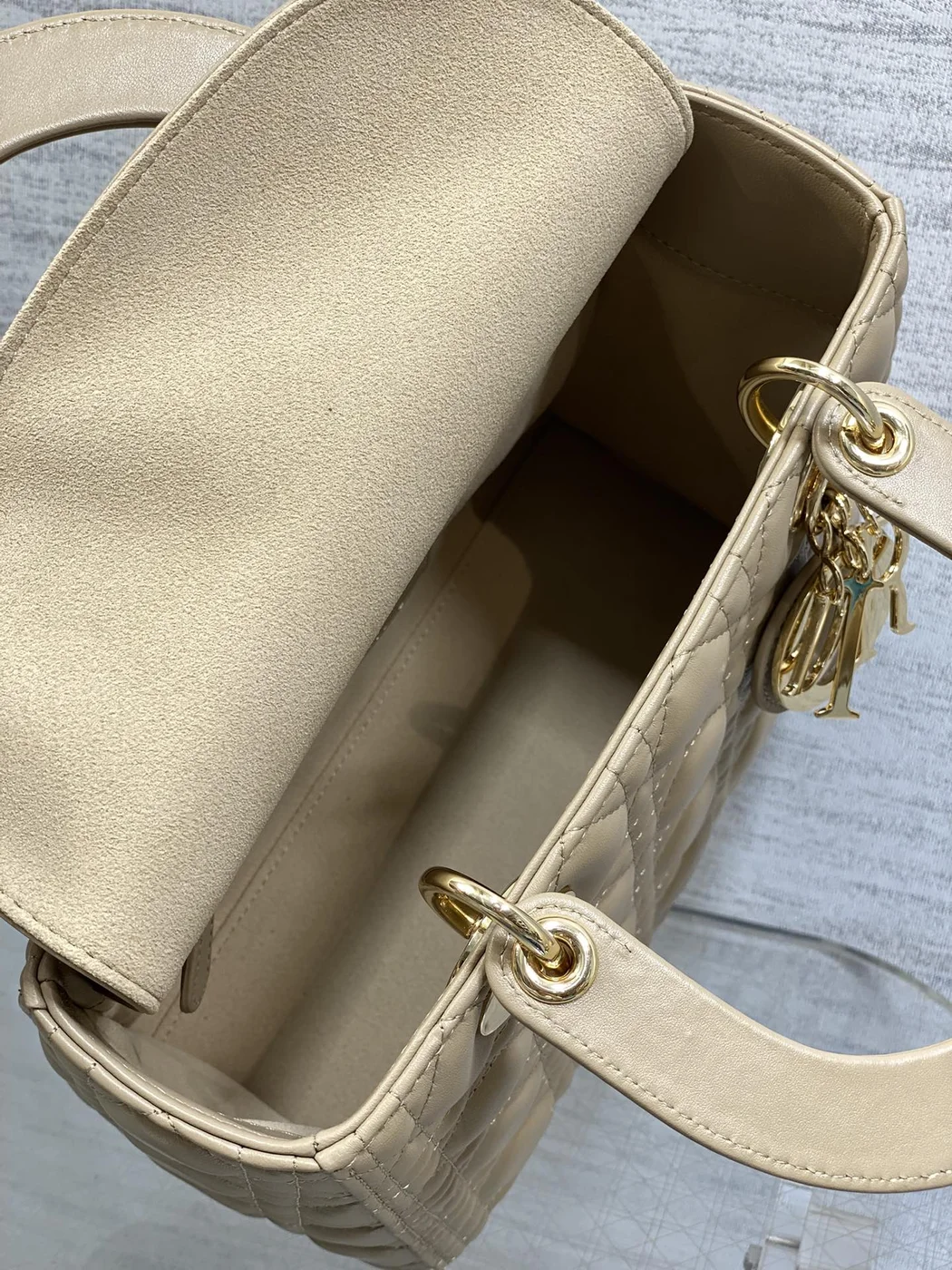Dior Medium Lady Bag 24 In Powder Beige Gold Hardware product view 5