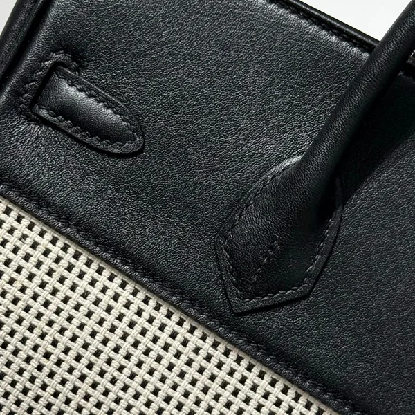 Hermès Birkin 25 cm In Black Swift White Black Plaid Toile Canvas (Custom-Made) Bag product view 4