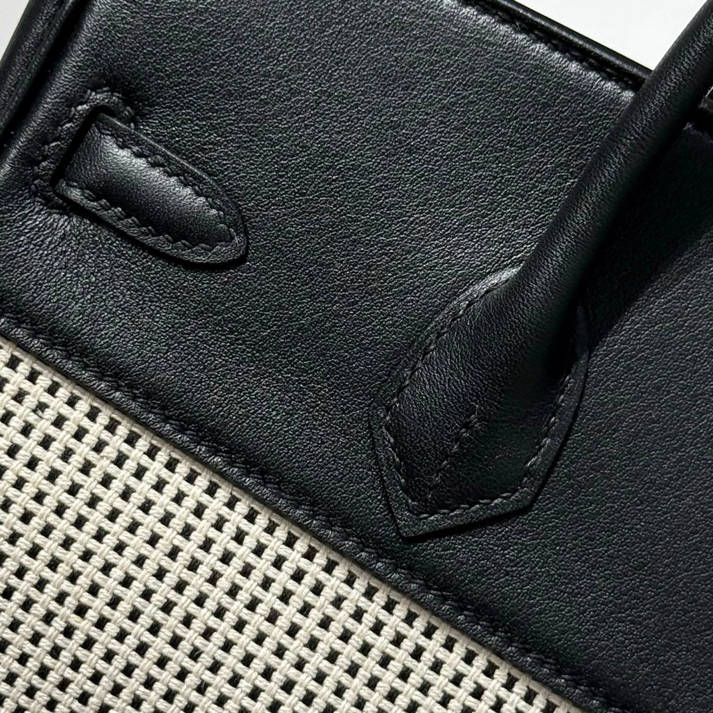 Hermès Birkin 25 cm In Black Swift White Black Plaid Toile Canvas (Custom-Made) Bag product view 4