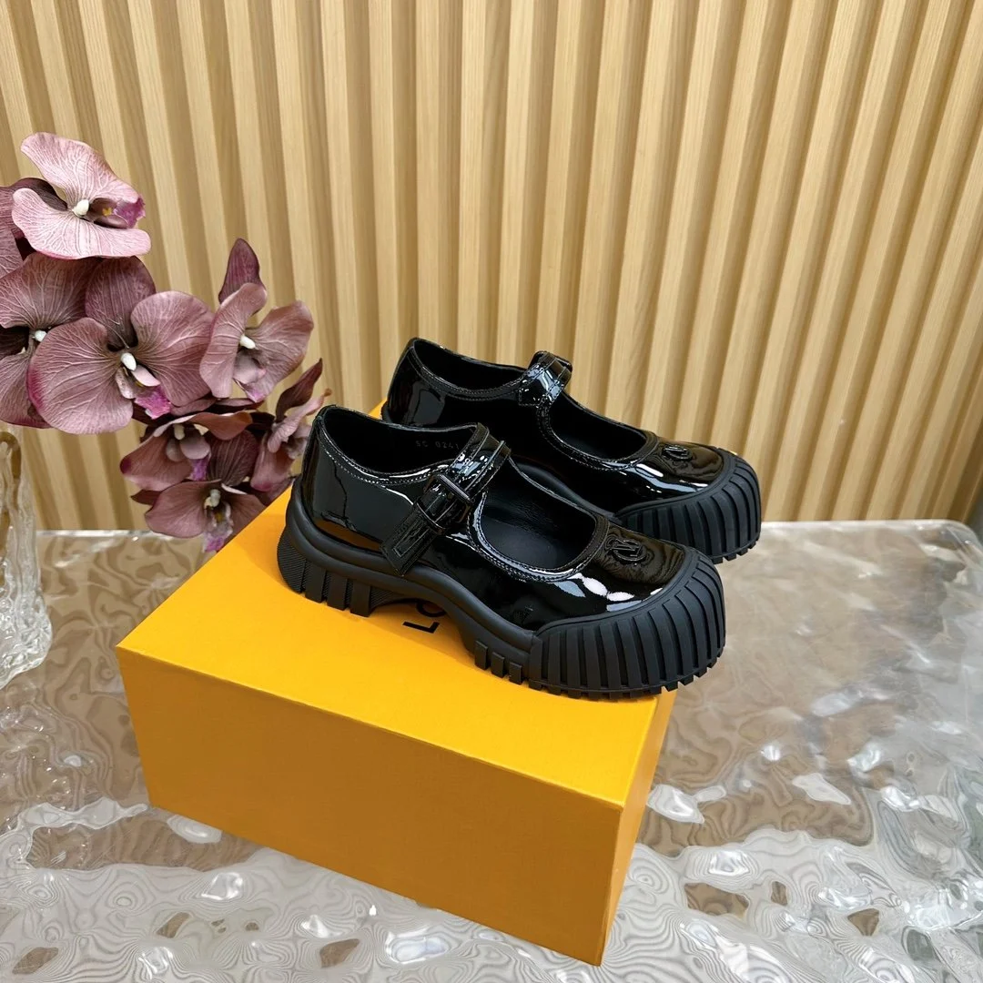 Louis Vuitton Women Black Patent Leather Mary Jane Loafers — Square Toe product view 3