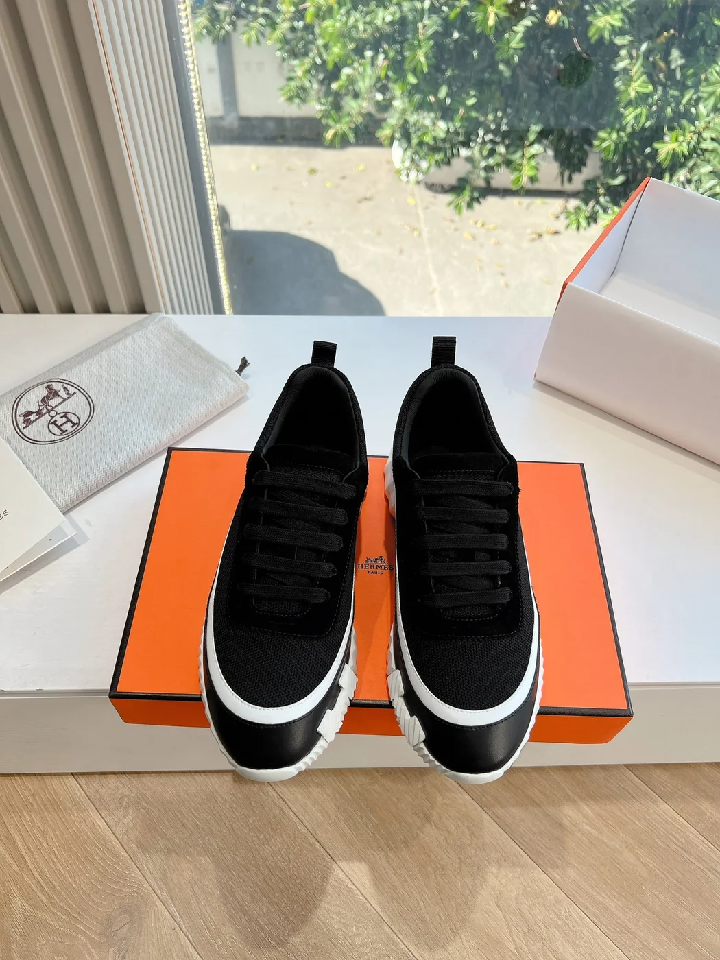 Hermès Women Black Mesh And Leather Sneakers product view 1