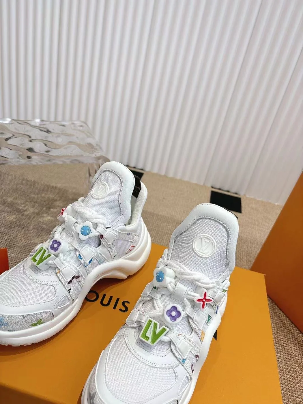 Louis Vuitton Women White Mesh Embellished Sneakers product view 2