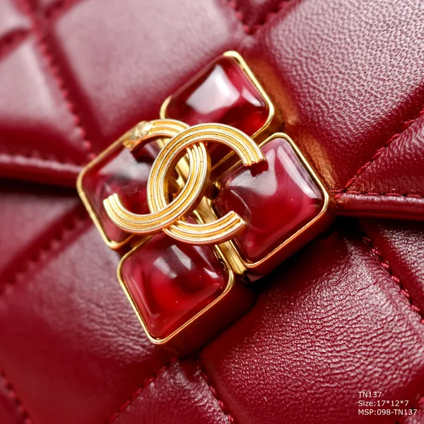 Chanel Woman’s Red Handbag Lock With Stone 17x12x7cm product view 5