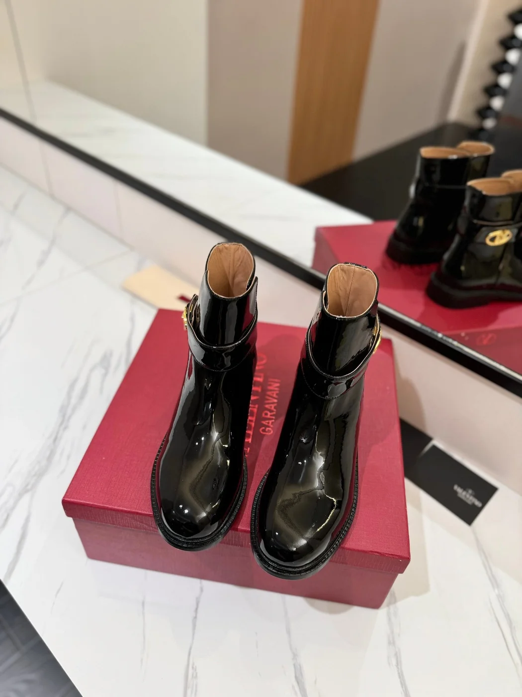 Valentino Women Black Patent Leather Ankle Boots product view 4