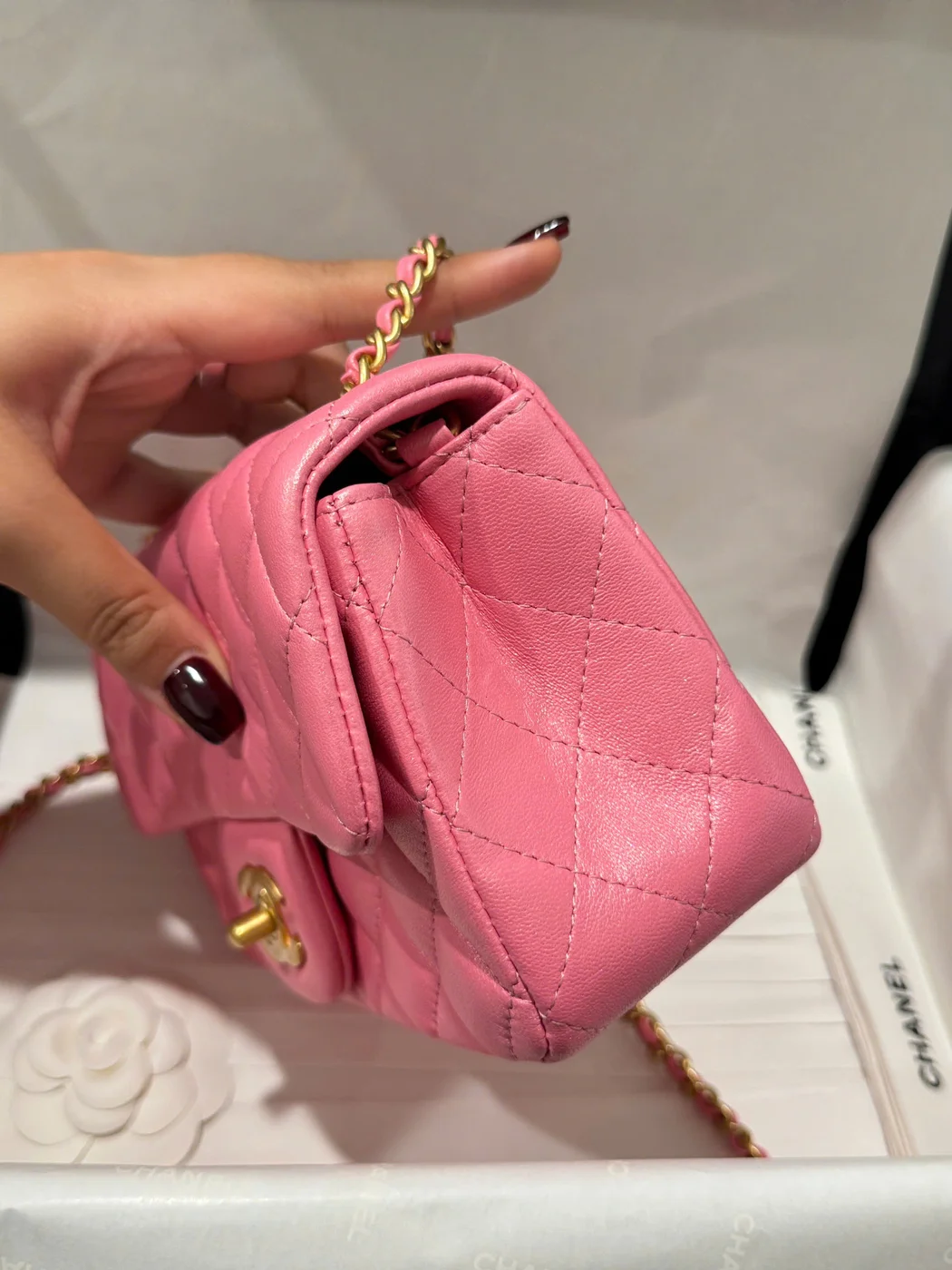 Chanel Classic Bell Bag Handbags Bink Lock Gold Smooth Leather 20 cm product view 4