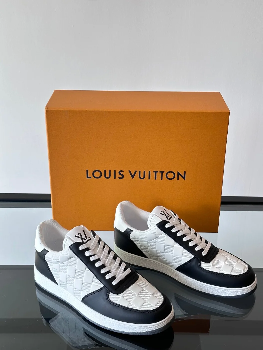 Louis Vuitton Men Black and White Sneakers — Checkered Side Panels product view 5