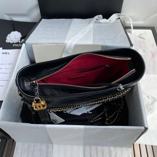 Chanel Gabrielle Medium 28 Hobo Bag In Black Calfskin product view 3