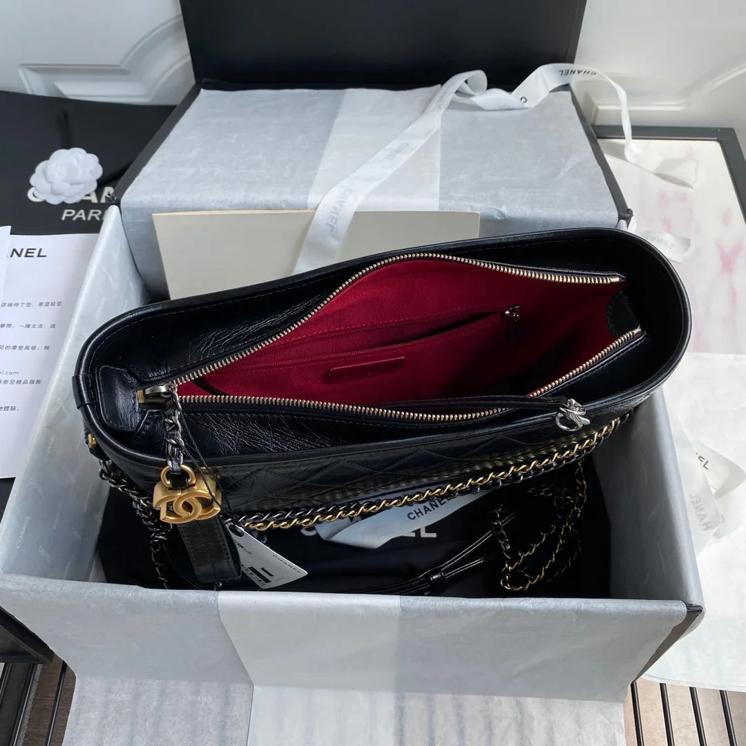 Chanel Gabrielle Medium 28 Hobo Bag In Black Calfskin product view 3