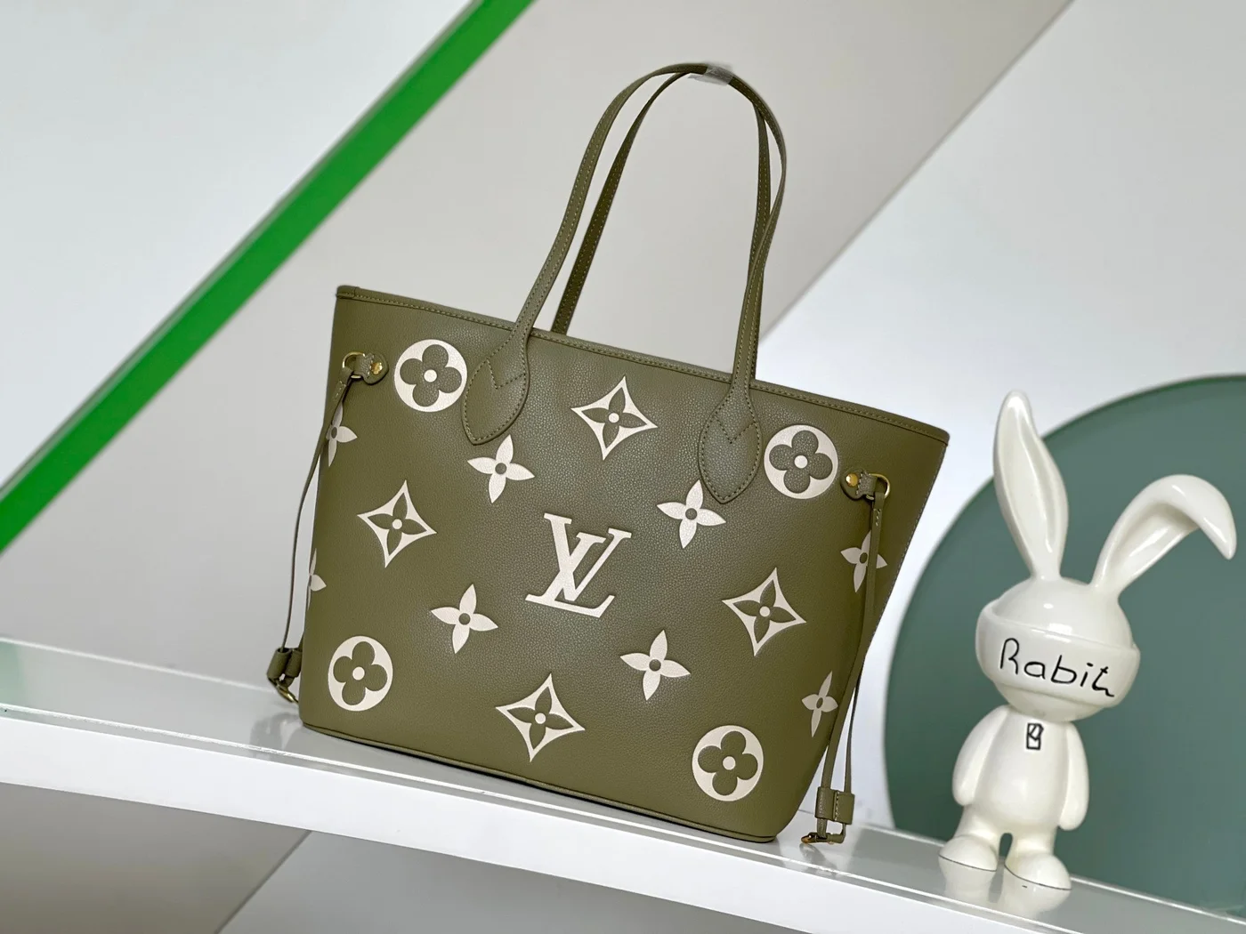 Louis Vuitton Neverfull MM Khaki Cream Monogram Empreinte Leather Bag product view 4