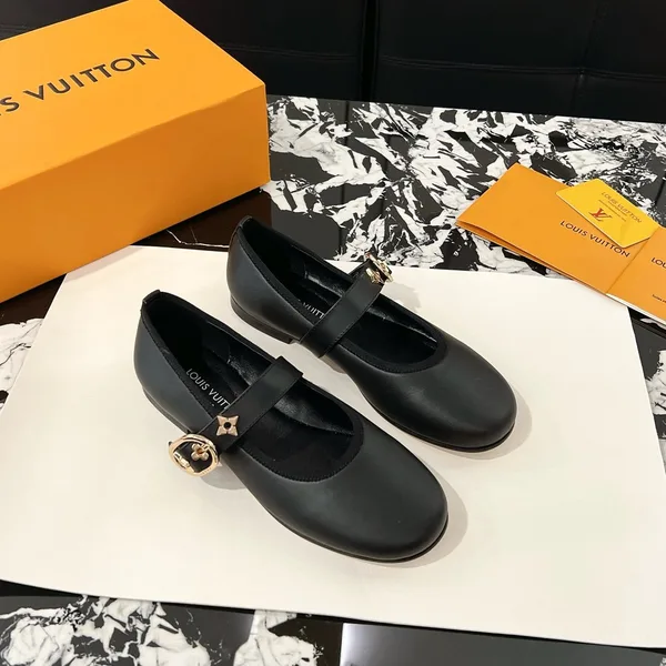 Louis Vuitton Women Black Leather Mary Jane Flats product view 3