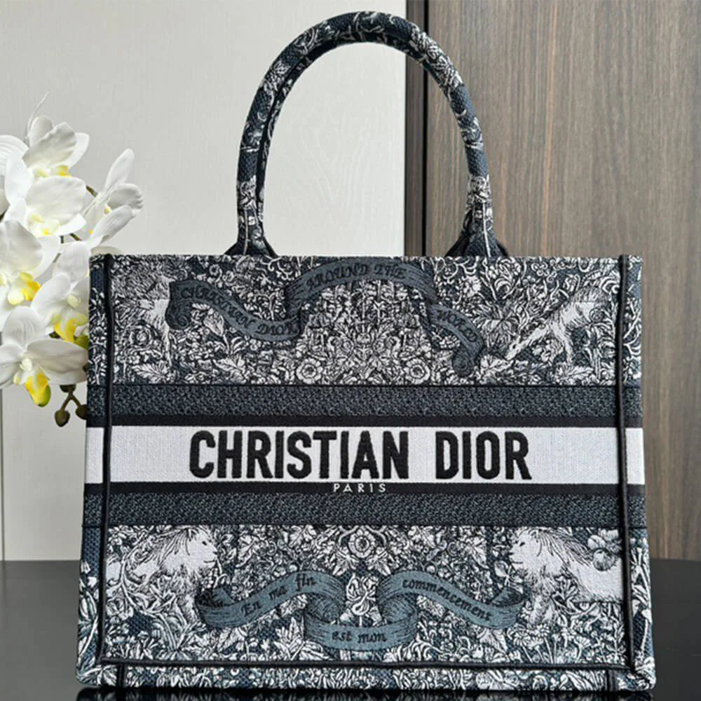 Dior Medium Book Tote — Around the World Pattern Dark Blue product view 1