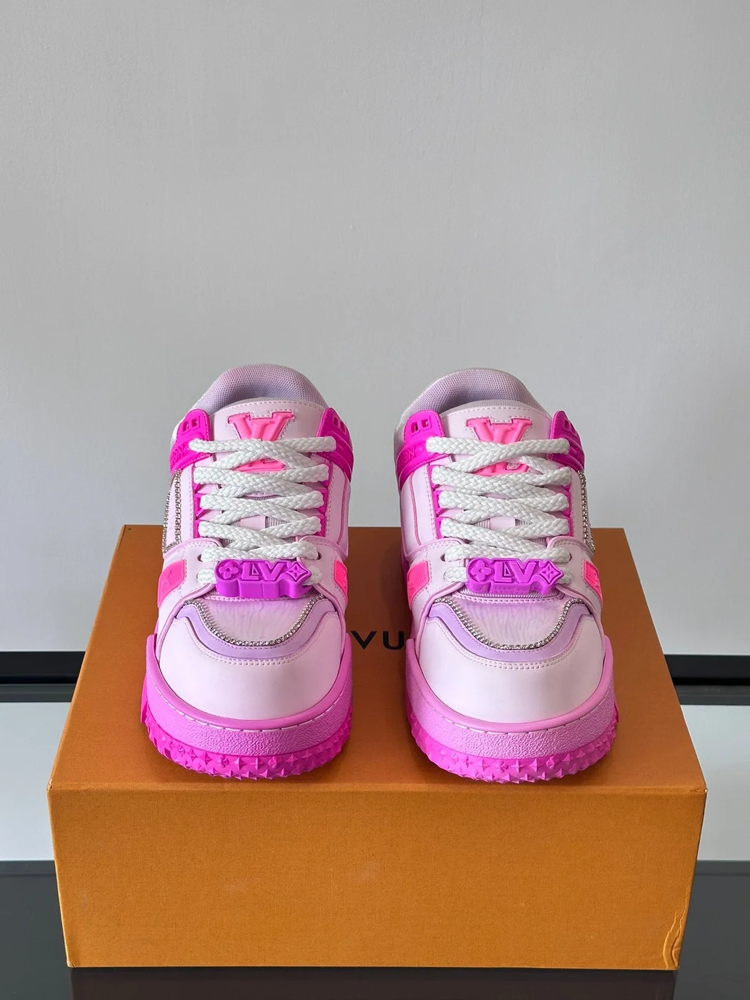 Louis Vuitton Men Leather and Mesh Sneakers — Bright Pink product view 2