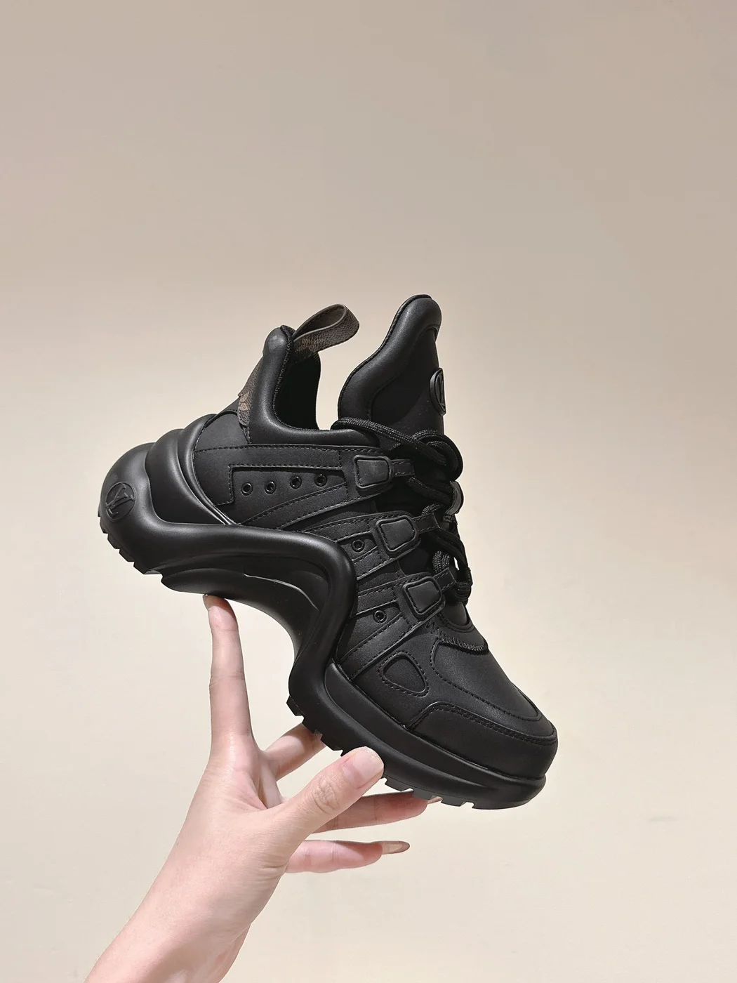 Louis Vuitton Women Black Leather Sporty Chunky Sneakers product view 1