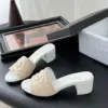 Chanel Women Woven-Fabric Slides — Beige with White Heeled Sole product view 2