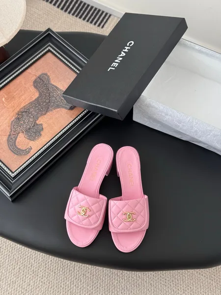 Chanel Women Pink Quilted Leather Mules product photo