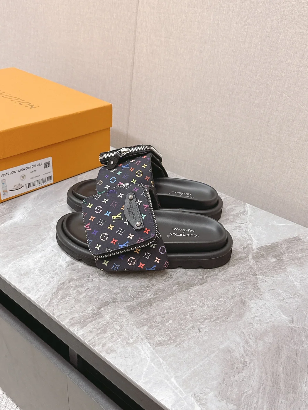 Louis Vuitton Women Black Fabric Adjustable Pocket Mules product view 5