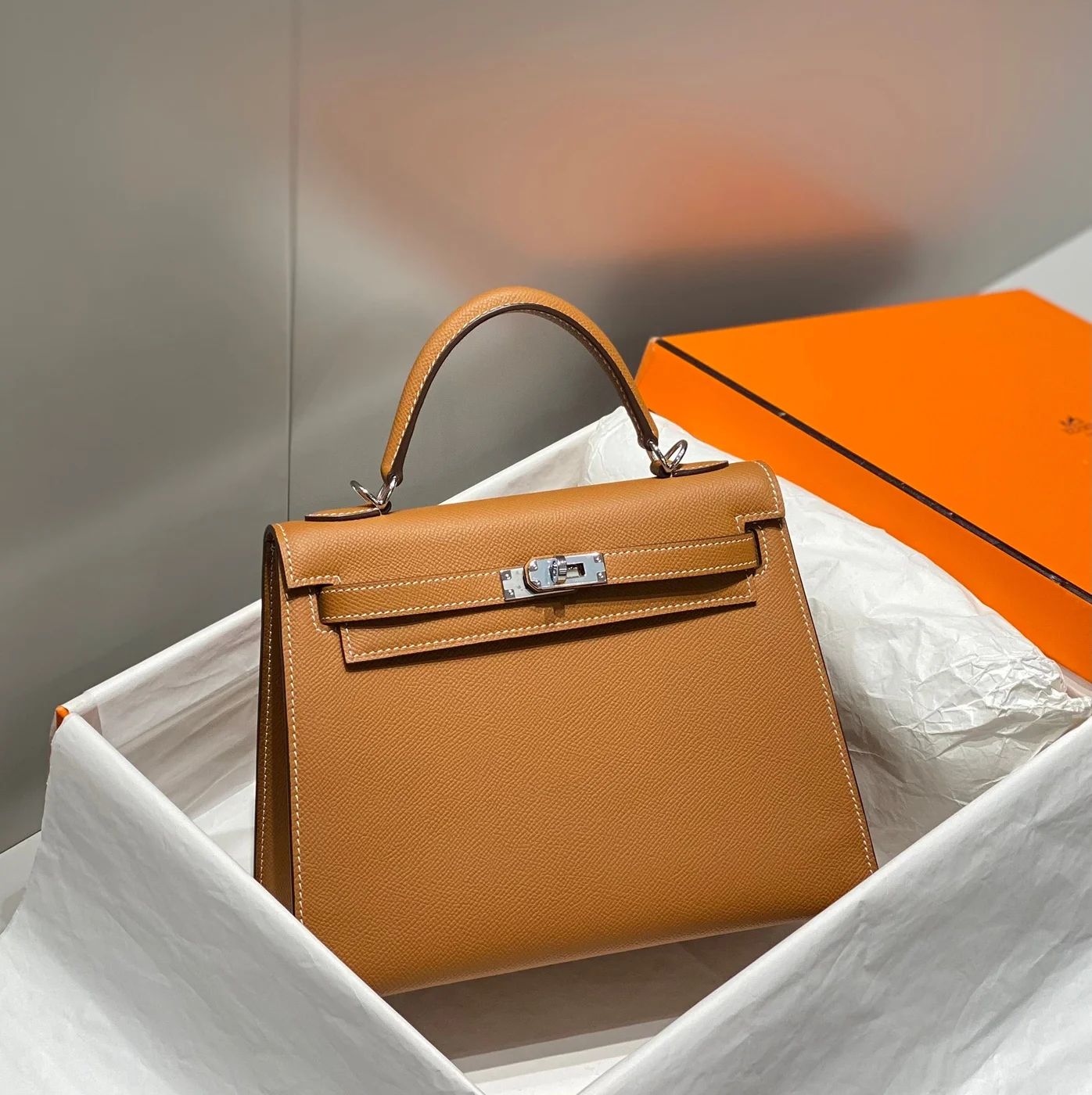 Hermès Kelly 25 cm In Gold Epsom Silver Hardware Bag product view 1