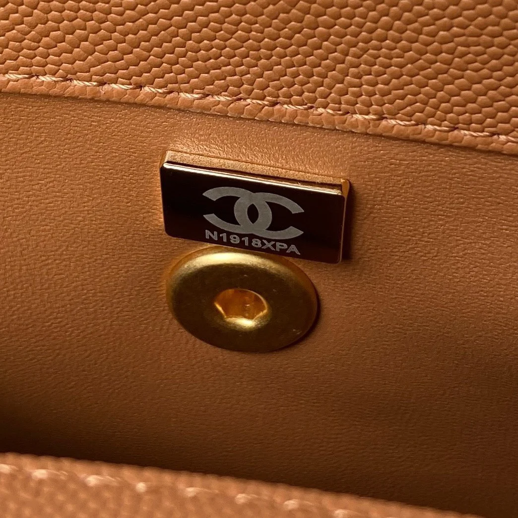 Chanel Coco Brown Leather With Lock Gold Handbags 24 cm product view 6
