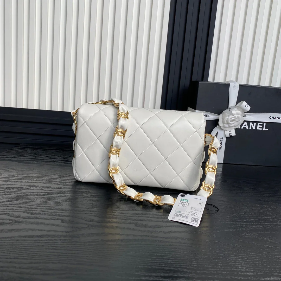 Chanel Medium Flap Bag 26 In White Calfskin Gold Double C Thick Chain product view 4