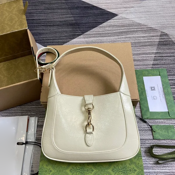 Gucci Jackie Small Shoulder Bag 27 In White Cracked Lacquer Calfskin Gold Hardware product photo