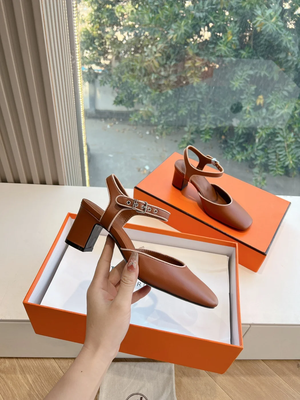 Hermès Women Brown Leather Heels — Ankle-Strap Style product view 4