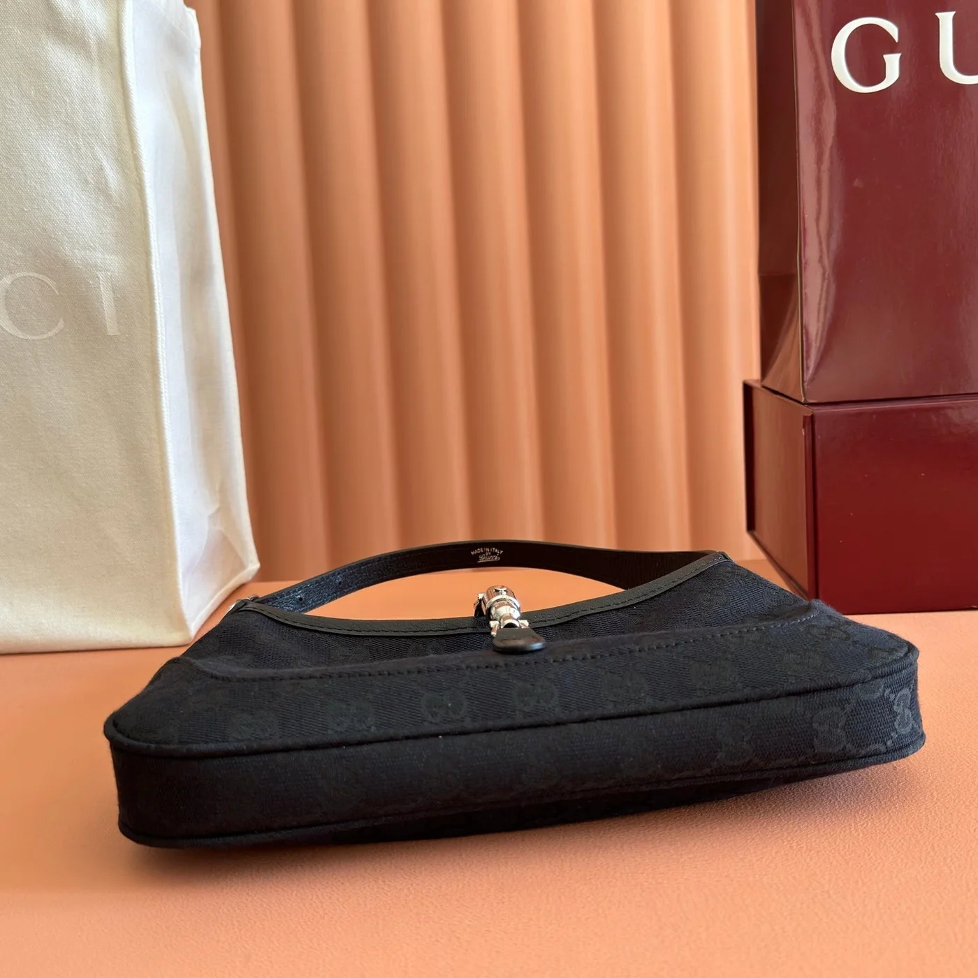 Gucci 26S Jackie Slim Shoulder Bag 27 In Black Canvas product view 7