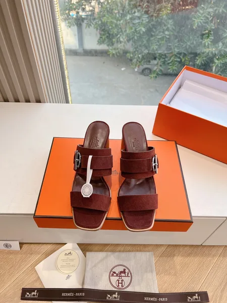 Hermès Women Brown Suede Leather Mules product photo