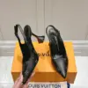 Louis Vuitton Women Black Patterned Leather Heels — Tonal Gray Pattern product view 3